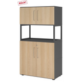 Aktenschrank FlexWall in Graphit und Eiche mit zwei Türbereichen sowie offenem Mittelregal von hjh OFFICE PRO