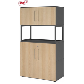 Aktenschrank FlexWall in Graphit und Eiche mit zwei Türbereichen sowie offenem Mittelregal von hjh OFFICE PRO