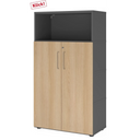 Aktenschrank FlexWall in Graphit und Eiche mit zwei Türen, offenem Fach und Stellfüßen von hjh OFFICE PRO