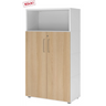 Aktenschrank FlexWall in Weiß und Eiche mit zwei Türen, offenem Fach und Stellfüßen von hjh OFFICE PRO