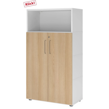 Aktenschrank FlexWall in Weiß und Eiche mit zwei Türen, offenem Fach und Stellfüßen von hjh OFFICE PRO