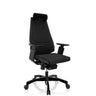 Schwarzer High-End-Bürostuhl GENIDIA BLACK mit Stoffbezug, Kopfstütze und Armlehnen von hjh OFFICE