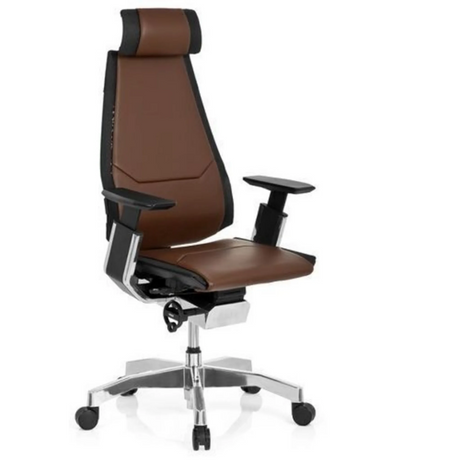 High-End-Bürostuhl GENIDIA PRO mit braunem Lederbezug, schwarzen Akzenten und Chromfuß von hjh OFFICE