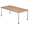 Höhenverstellbarer Schreibtisch HILO 2E S mit Tischplatte in Nussbaum-Optik und silbernen Beinen von hjh OFFICE PRO