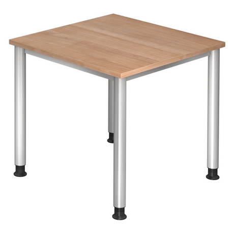 Höhenverstellbarer Schreibtisch HILO 8 S mit Tischplatte in Nussbaumoptik und silbernen Beinen von hjh OFFICE PRO