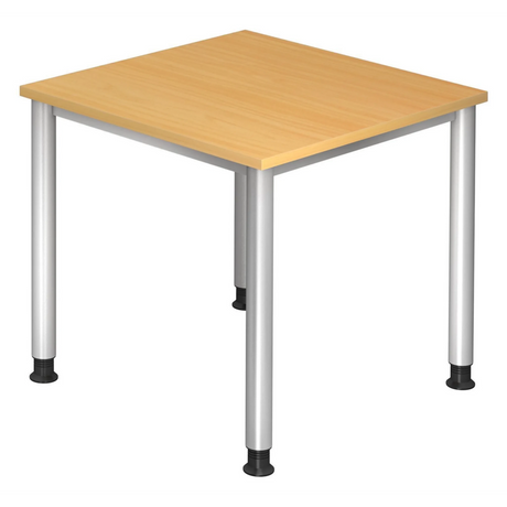 Höhenverstellbarer Schreibtisch HILO 8 S in Buche mit silbernen Metallbeinen von hjh OFFICE PRO