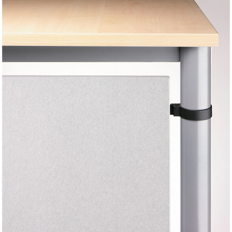 Silberne Sichtblende HR S mit heller Holzplatte und Metallfuß von hjh OFFICE PRO