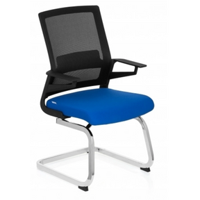 Freischwinger INVENTOR V mit blauem Sitzbezug, schwarzer Netzlehne und verchromtem Gestell von hjh OFFICE