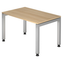 Höhenverstellbarer Schreibtisch JAVA 12 S in Eicheoptik mit silbernen Metallbeinen von hjh OFFICE PRO