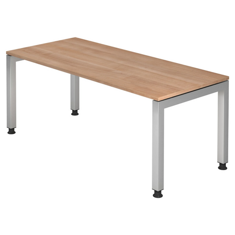 Höhenverstellbarer Schreibtisch JAVA 19 S in Nussbaum-Optik mit silbernem Gestell von hjh OFFICE PRO