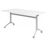Fahrbarer Konferenztisch KALA 16 mit weißer Tischplatte und silbernem Gestell auf Rollen von hjh OFFICE PRO