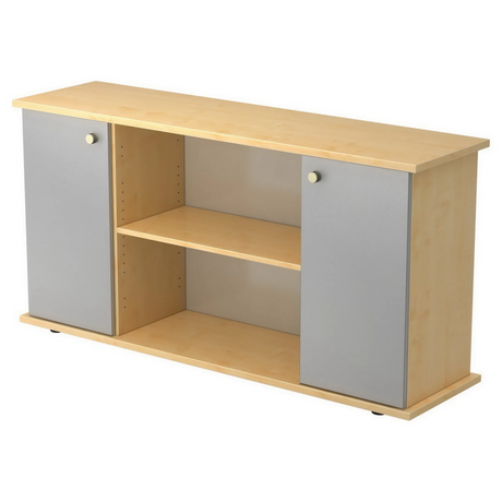 Sideboard KAPA SB in Ahorn-Optik mit zwei silbernen Türen und offenem Regalfach von hjh OFFICE PRO