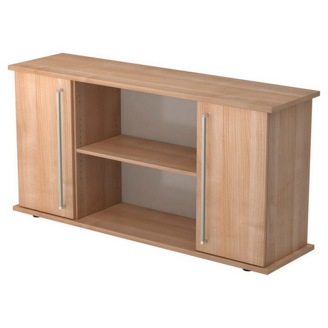 Sideboard KAPA SB in Nussbaum-Optik mit zwei Türen, Chromgriffen und offenen Regalfächern von hjh OFFICE PRO