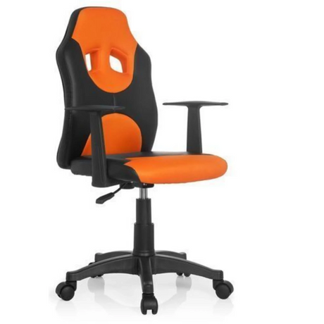 Kinderdrehstuhl KID GAME AL in Schwarz-Orange mit Armlehnen und Rollen von hjh OFFICE