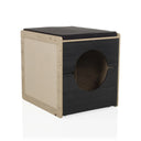 Katzenhaus KITTY PAWBOX 2 in Schwarz und Eiche mit kreisförmiger Öffnung und Polsterauflage von hjh LIVING
