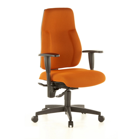 Profi-Bürostuhl LADY SITNESS C K2 mit orangefarbenem Stoffbezug, schwarzen Armlehnen und Rollkreuz von Topstar