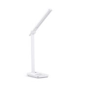 Weiße Schreibtischlampe Lumanova D1 mit schmalem Lampenkopf und flachem Standfuß von hjh OFFICE