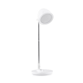 Weiße Schreibtischlampe Lumanova D3 mit schlankem Standfuß und rundem Lampenschirm von hjh OFFICE
