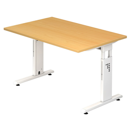 Höhenverstellbarer Schreibtisch MEGA 12 W in Buche und Weiß mit T-Fuß-Gestell von hjh OFFICE PRO