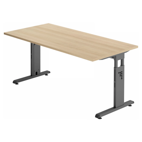 Höhenverstellbarer Schreibtisch MEGA 16 G mit Eichenholzplatte und graphitfarbenem Gestell von hjh OFFICE PRO