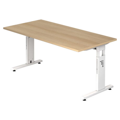 Höhenverstellbarer Schreibtisch MEGA 16 W in Eiche und Weiß mit T-Füßen von hjh OFFICE PRO