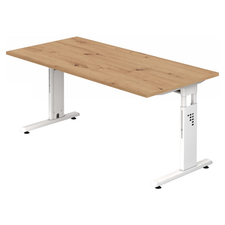 Höhenverstellbarer Schreibtisch MEGA 16 W in Asteiche und Weiß mit rechteckiger Platte von hjh OFFICE PRO