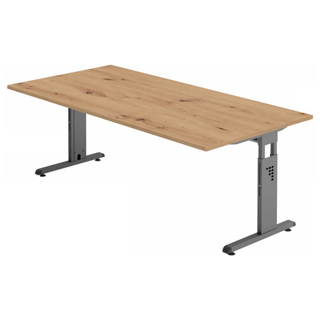 Höhenverstellbarer Schreibtisch MEGA 2E G in Asteiche mit graphitfarbenem Gestell von hjh OFFICE PRO