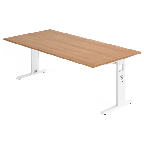 Höhenverstellbarer Schreibtisch MEGA 2E W in Nussbaum und Weiß mit rechteckiger Platte von hjh OFFICE PRO