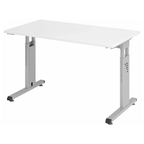 Höhenverstellbarer Schreibtisch MEGA 612 S in Weiß und Silber mit rechteckiger Platte von hjh OFFICE PRO