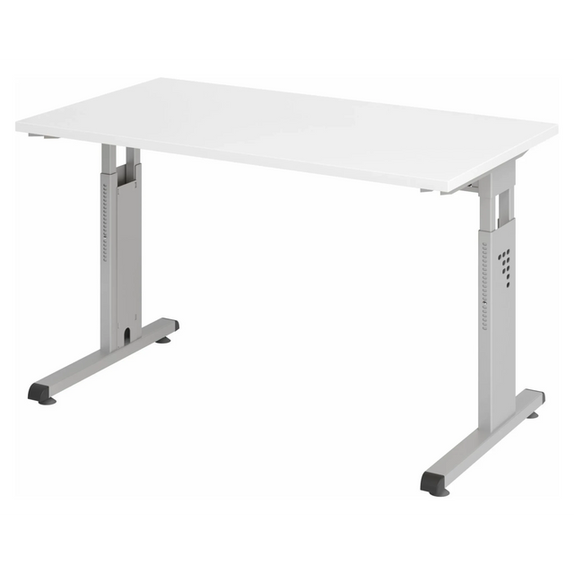 Höhenverstellbarer Schreibtisch MEGA 612 S in Weiß und Silber mit rechteckiger Platte von hjh OFFICE PRO