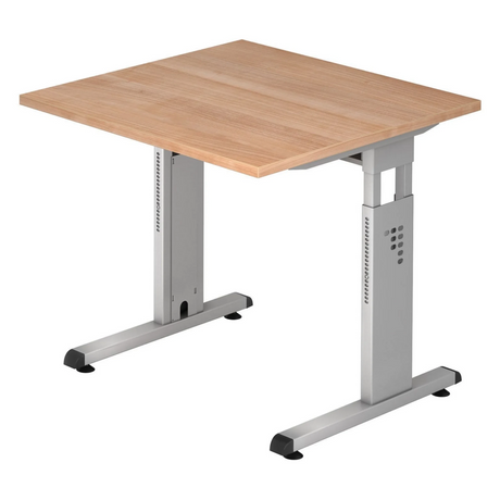 Höhenverstellbarer Schreibtisch MEGA 8 S mit nussbaumfarbener Platte und silbernem Gestell von hjh OFFICE PRO
