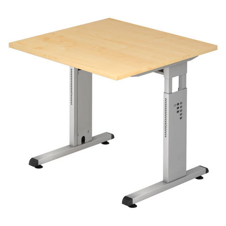Höhenverstellbarer Schreibtisch MEGA 8 S in Ahorn und Silber mit T-Fuß-Gestell von hjh OFFICE PRO