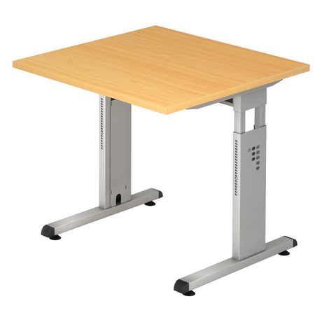 Höhenverstellbarer Schreibtisch MEGA 8 S in Buche und Silber mit quadratischer Tischplatte von hjh OFFICE PRO