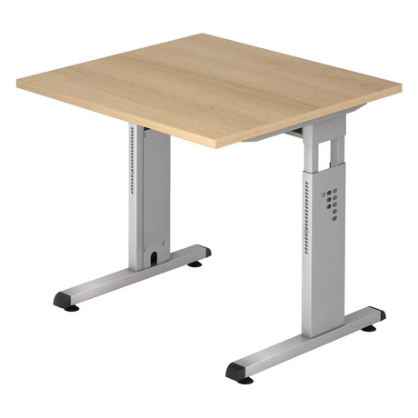 Höhenverstellbarer Schreibtisch MEGA 8 S mit eichenfarbener Platte und silbernem Gestell von hjh OFFICE PRO