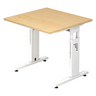 Höhenverstellbarer Schreibtisch MEGA 8 W in Ahorn und Weiß mit quadratischer Platte von hjh OFFICE PRO
