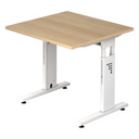 Höhenverstellbarer Schreibtisch MEGA 8 W mit heller Eichenplatte und weißem Gestell von hjh OFFICE PRO