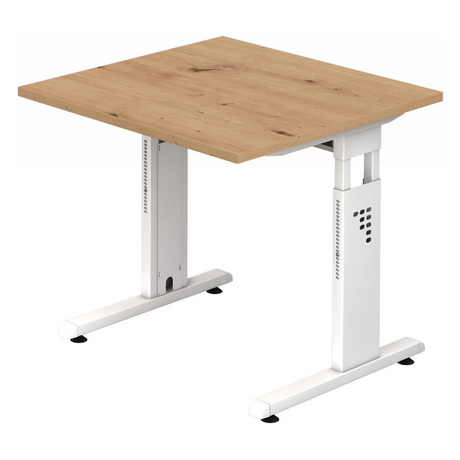 Höhenverstellbarer Schreibtisch MEGA 8 W in Asteiche und Weiß mit quadratischer Platte von hjh OFFICE PRO