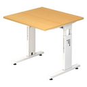 Höhenverstellbarer Schreibtisch MEGA 8 W mit buchenfarbener Platte und weißem Gestell von hjh OFFICE PRO