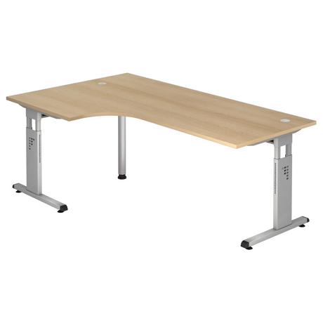 L-förmiger Schreibtisch MEGA 82 S in Eiche-Optik mit silbernen Standbeinen von hjh OFFICE PRO