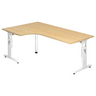 L-förmiger Schreibtisch MEGA 82 W in Ahorn und Weiß mit höhenverstellbarem Gestell von hjh OFFICE PRO