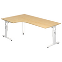 L-förmiger Schreibtisch MEGA 82 W in Ahorn und Weiß mit höhenverstellbarem Gestell von hjh OFFICE PRO