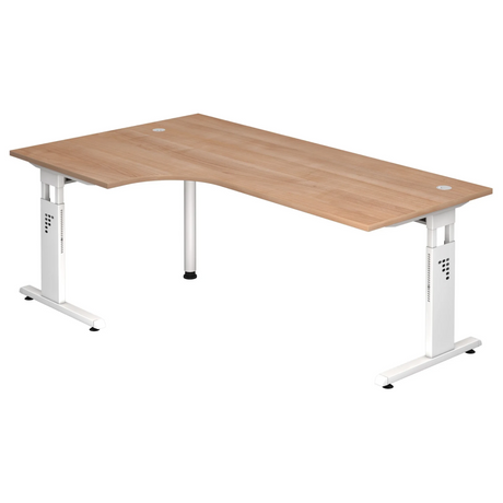 L-förmiger Schreibtisch MEGA 82 W in Nussbaum-Optik mit weißem Untergestell von hjh OFFICE PRO