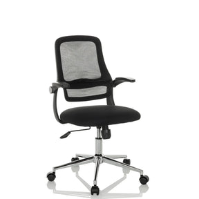 Schwarzer Homeoffice-Bürostuhl MIKO B ECO mit Netzrückenlehne und glänzendem Fußkreuz von hjh OFFICE