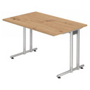 Schreibtisch NANO 12 S mit hellbrauner Asteichen-Platte und silberfarbenem Gestell von hjh OFFICE PRO