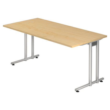 Schreibtisch NANO 16 S mit hellem Ahornholz-Dekor und silberfarbenem Metallgestell von hjh OFFICE PRO