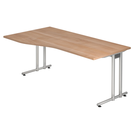 Schreibtisch NANO 18 S in Nussbaum-Optik mit silbernem Gestell und geschwungener Tischplatte von hjh OFFICE PRO