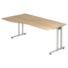 Schreibtisch NANO 18 S in Eiche-Optik mit silbernen Tischbeinen und geschwungener Tischplatte von hjh OFFICE PRO