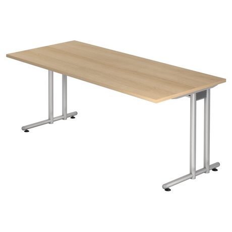 Schreibtisch NANO 19 S mit hellbrauner Eichenholzplatte und silbernen Metallbeinen von hjh OFFICE PRO