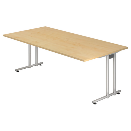 Schreibtisch NANO 2E S in Ahorn-Optik mit silbernen Metallbeinen von hjh OFFICE PRO
