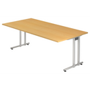Schreibtisch NANO 2E S in Buche-Optik mit silbernen Metallbeinen von hjh OFFICE PRO